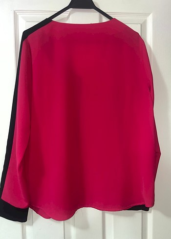 V Yaka Pembe Drapeli Kadın Bluz - Görsel 3