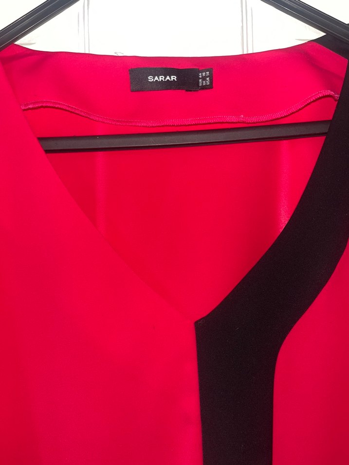 V Yaka Pembe Drapeli Kadın Bluz - Görsel 2