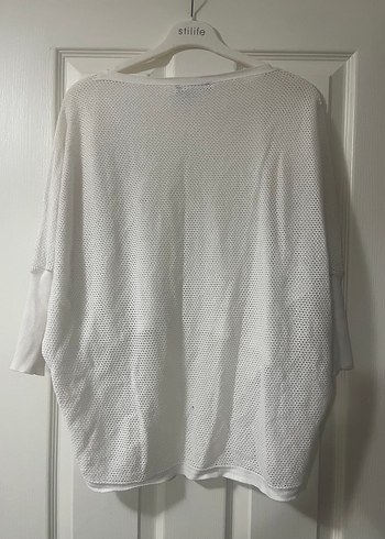 Beyaz Örgü Dokulu Salaş Kadın Triko - Görsel 2