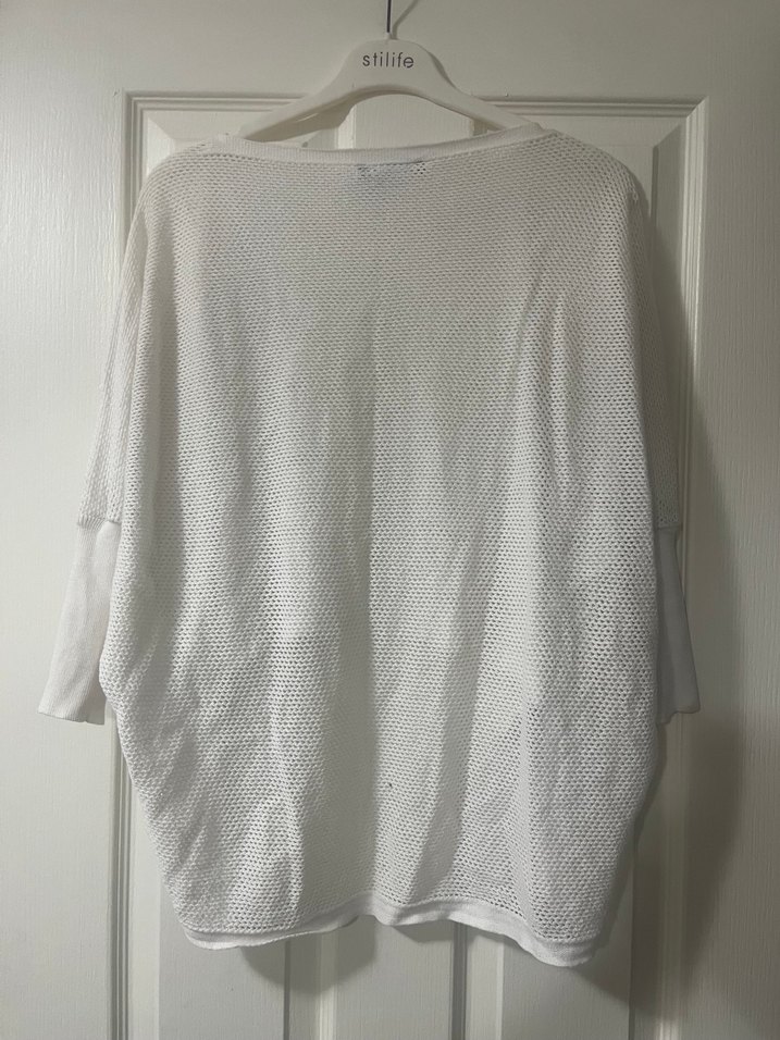 Beyaz Örgü Dokulu Salaş Kadın Triko - Görsel 2