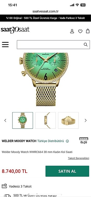  Beden altın Renk Welder wwrc664 38 mm kadın saat