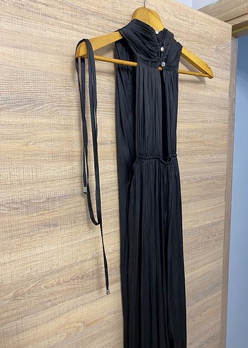 Kadın Siyah Uzun Askılı Boyundan Bağlamalı Tulum - Görsel 4