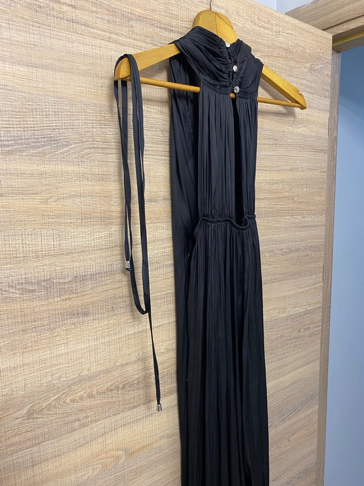 Kadın Siyah Uzun Askılı Boyundan Bağlamalı Tulum - Görsel 4