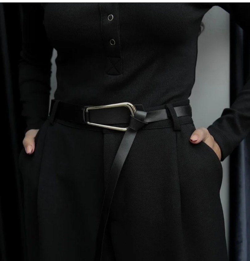 Siyah Deri Kemerli Palazzo Pantolon - Görsel 2