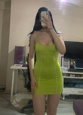 Neon Yeşil Mini Bodycon Elbise