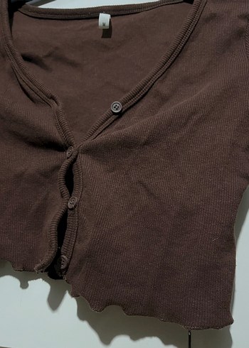 Defacto Defacto Düğmeli V Yaka Kahverengi Crop Top