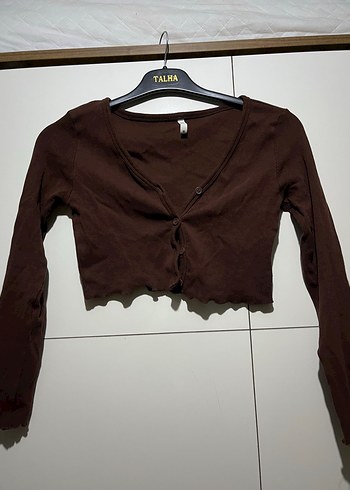 Defacto Düğmeli V Yaka Kahverengi Crop Top