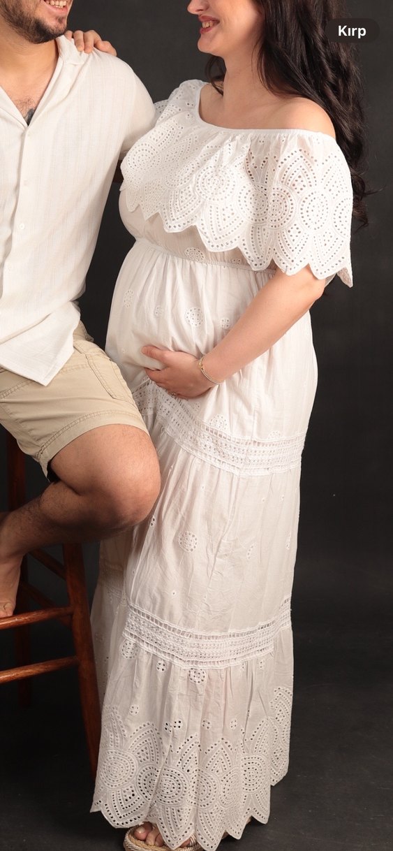 Dantel Detaylı Bohem Hamile   Elbise - Görsel 2
