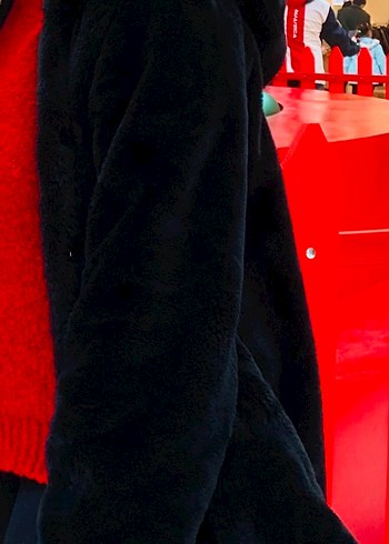 Siyah Peluş Kadın Midi Kaban - Görsel 2