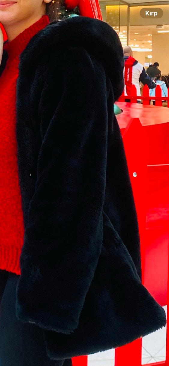 Siyah Peluş Kadın Midi Kaban - Görsel 2