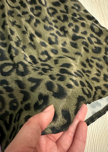Leopar Desenli Saten Midi Boy Etek - Görsel 5