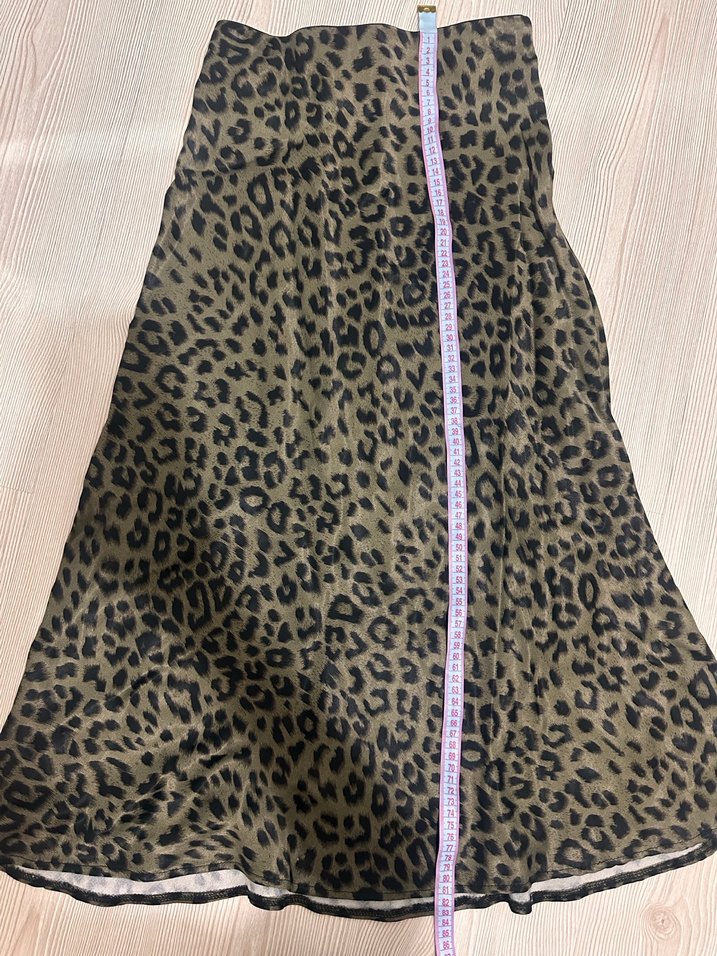Leopar Desenli Saten Midi Boy Etek - Görsel 3