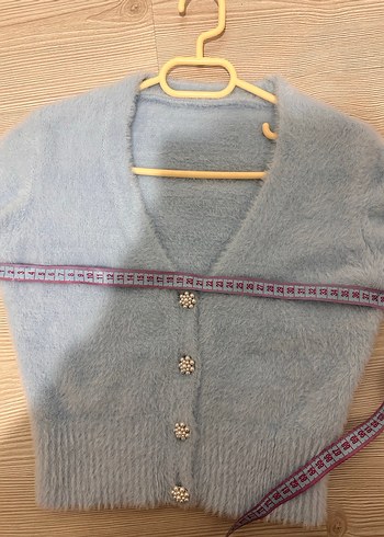 Mavi V Yaka Örgü Kadın Hırka - Görsel 2