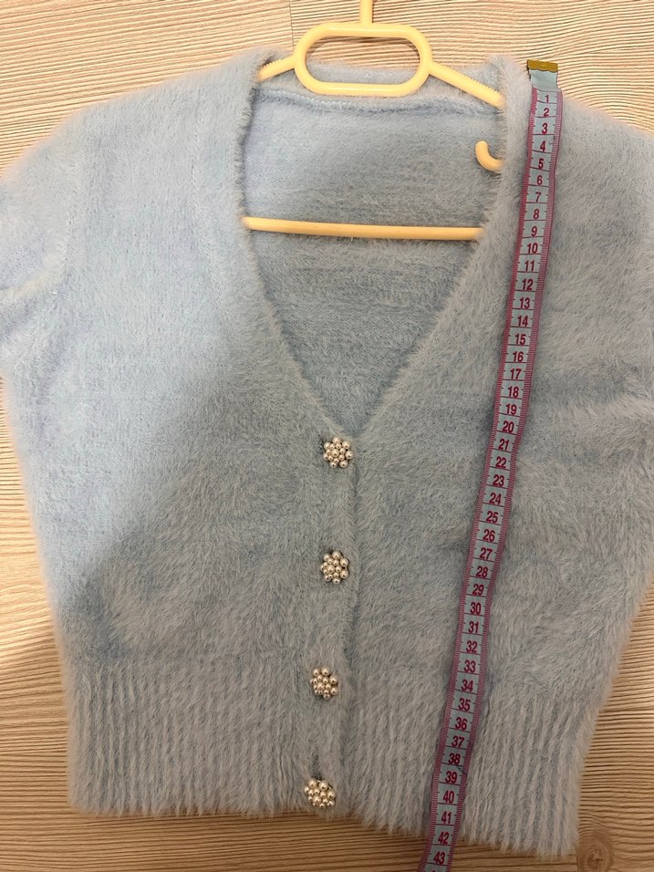 Mavi V Yaka Örgü Kadın Hırka - Görsel 3