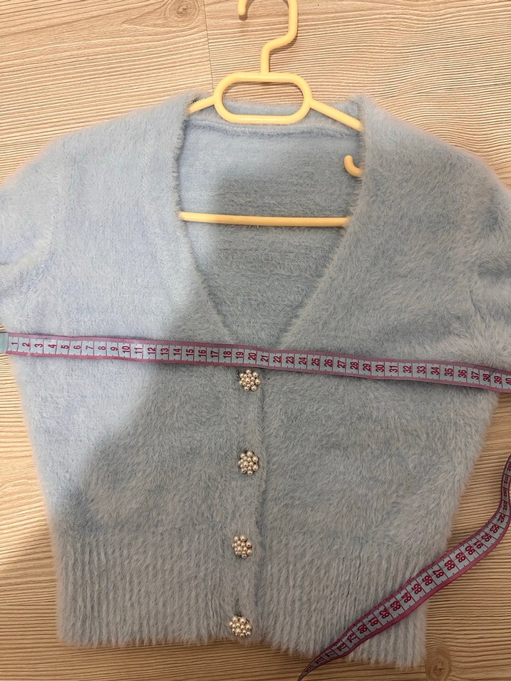 Mavi V Yaka Örgü Kadın Hırka - Görsel 2