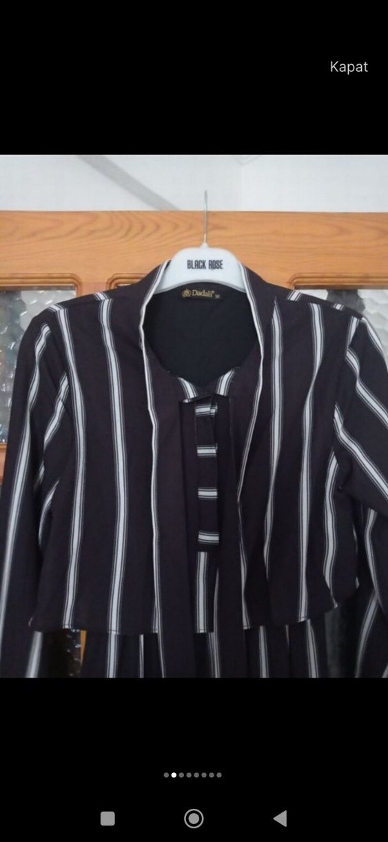 Siyah Çizgili Uzun Kollu Piliseli Elbise - Görsel 2