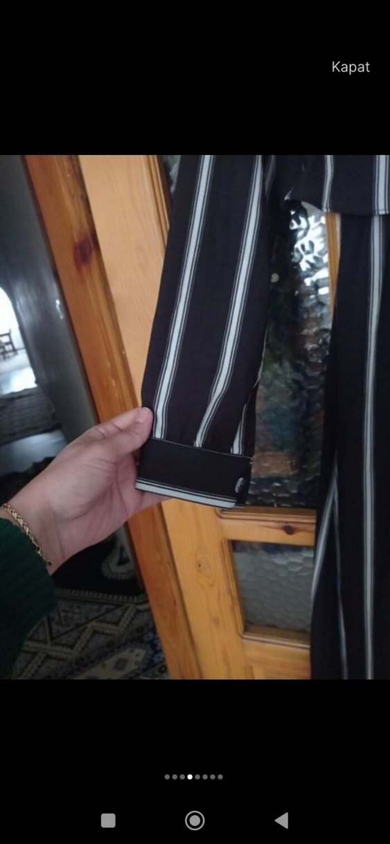 Siyah Çizgili Uzun Kollu Piliseli Elbise - Görsel 4