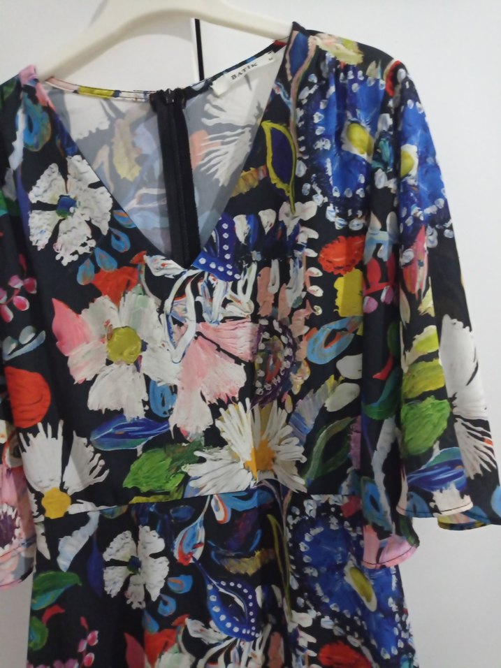 Çiçek Desenli Renkli Mini Bohem Elbise - Görsel 2