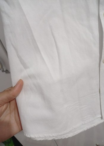 Beyaz Kısa Kollu Keten Gömlek - Görsel 3