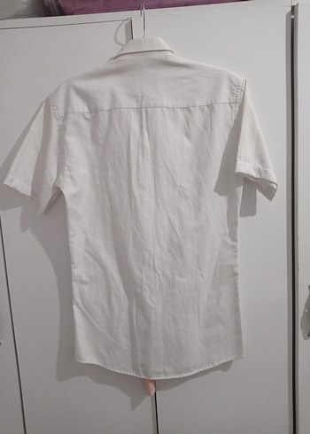 Beyaz Kısa Kollu Keten Gömlek - Görsel 4