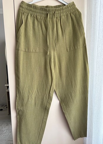 38 Beden Kadın Haki Keten pantolon