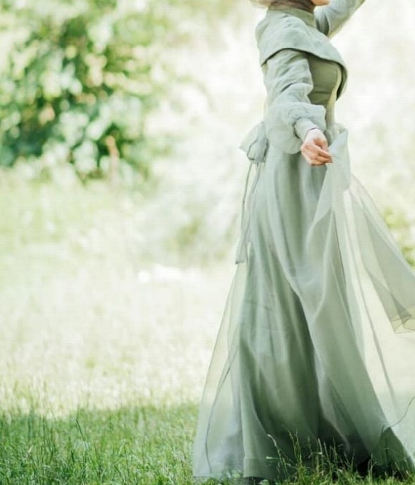 Drapeli Uzun Kollu Yüksek Yakalı Kadın Elbise - Görsel 2