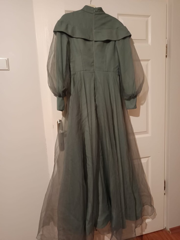 Drapeli Uzun Kollu Yüksek Yakalı Kadın Elbise - Görsel 5