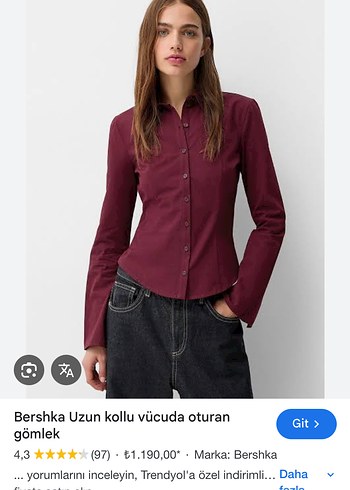 Bershka Bordo Uzun Kollu Vücuda Oturan Gömlek