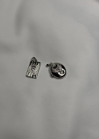 Mini Altın ve Silver İşlemeli Parlak Bohem Kolye Ucu - Görsel 9