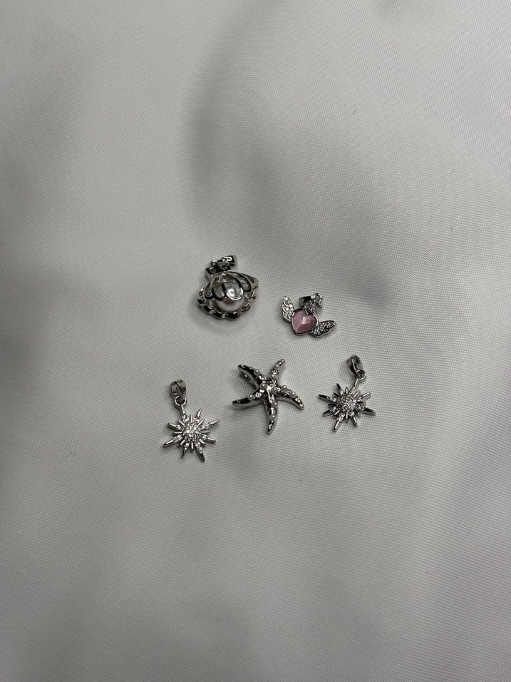 Mini Altın ve Silver İşlemeli Parlak Bohem Kolye Ucu - Görsel 2