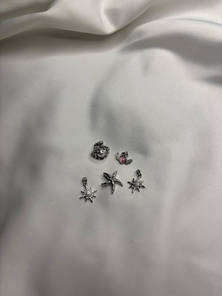 Mini Altın ve Silver İşlemeli Parlak Bohem Kolye Ucu - Görsel 3