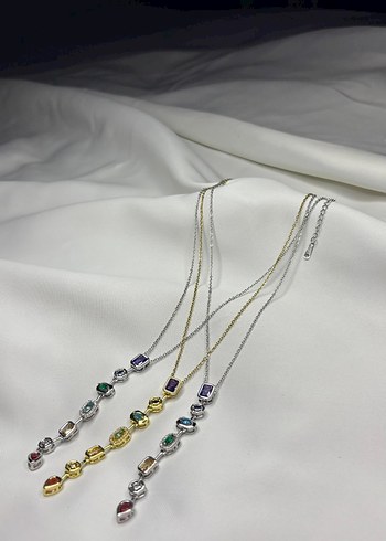 Renkli Zincir Detaylı Kadın Y  Kolye - Görsel 2