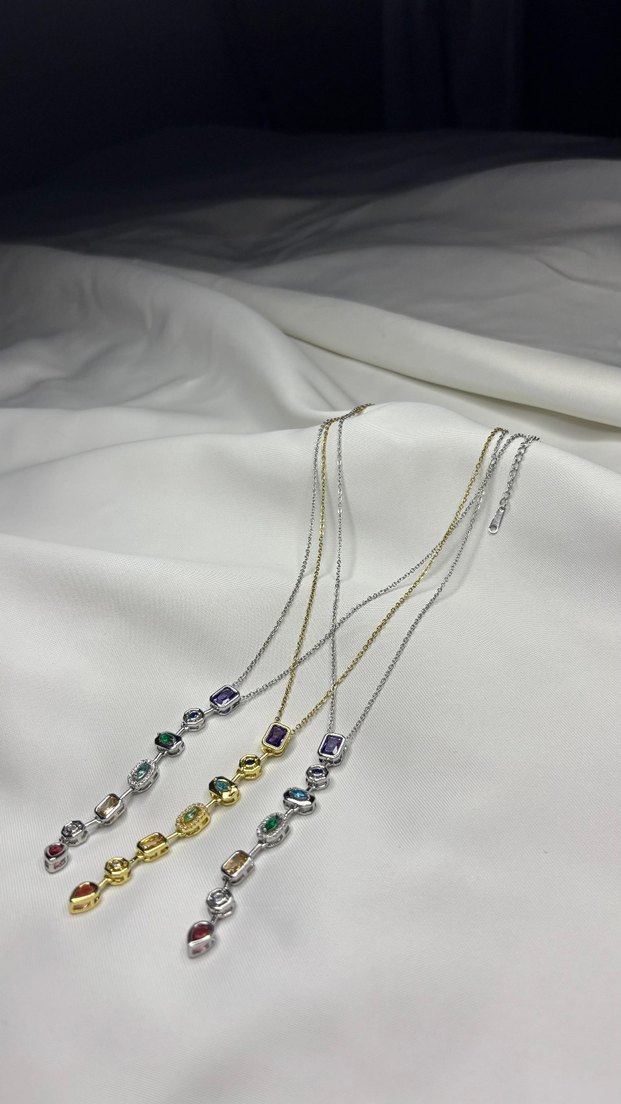 Renkli Zincir Detaylı Kadın Y  Kolye - Görsel 2