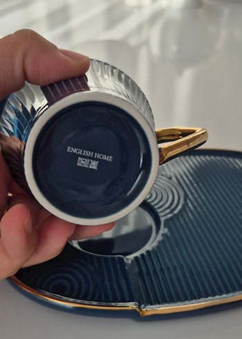 Koyu Mavi porselen Fincan ve Tabak Seti - Görsel 2