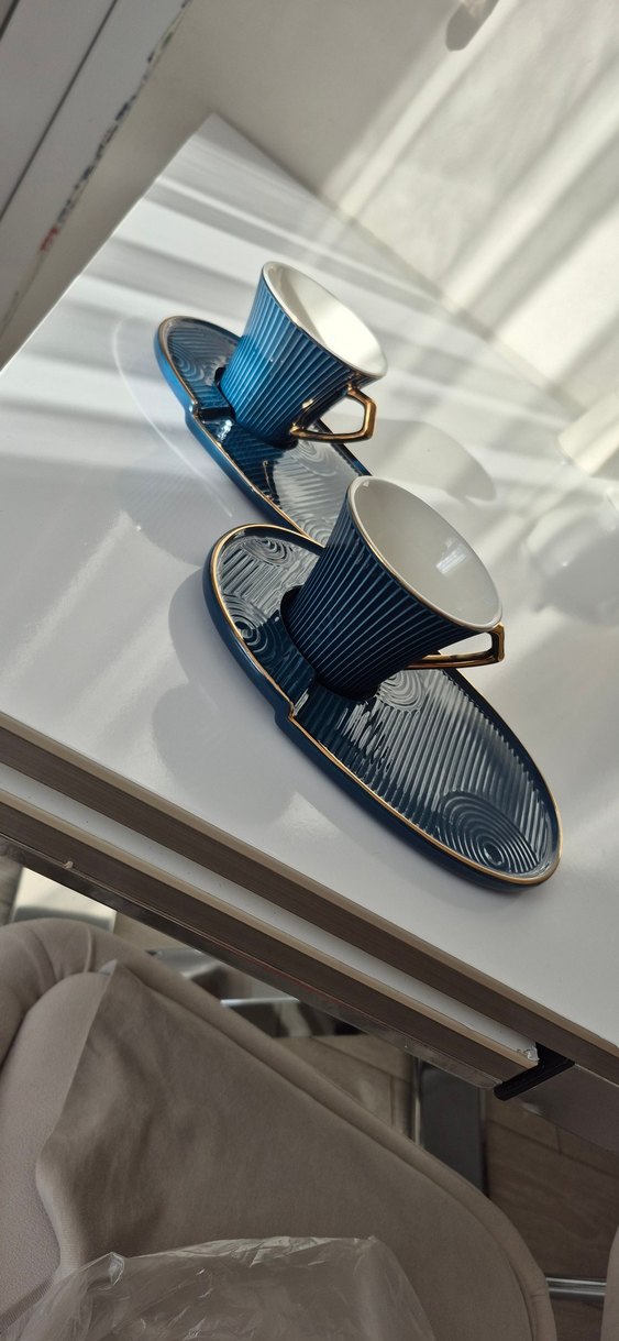 Koyu Mavi porselen Fincan ve Tabak Seti - Görsel 3