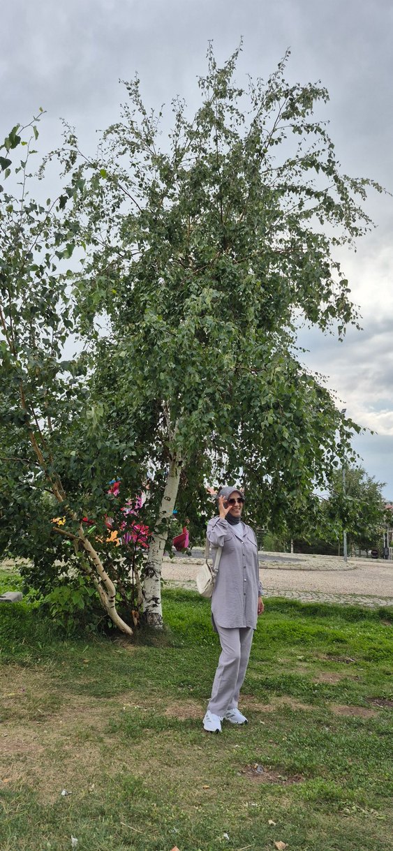 Lila Uzun Kollu Kadın Keten Gömlek - Görsel 3