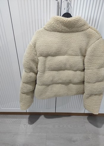 krem renkli peluş kısa mont - Görsel 5