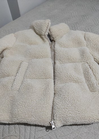 krem renkli peluş kısa mont
