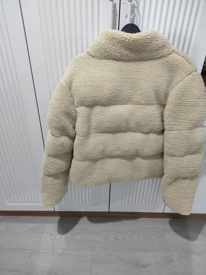 krem renkli peluş kısa mont - Görsel 5