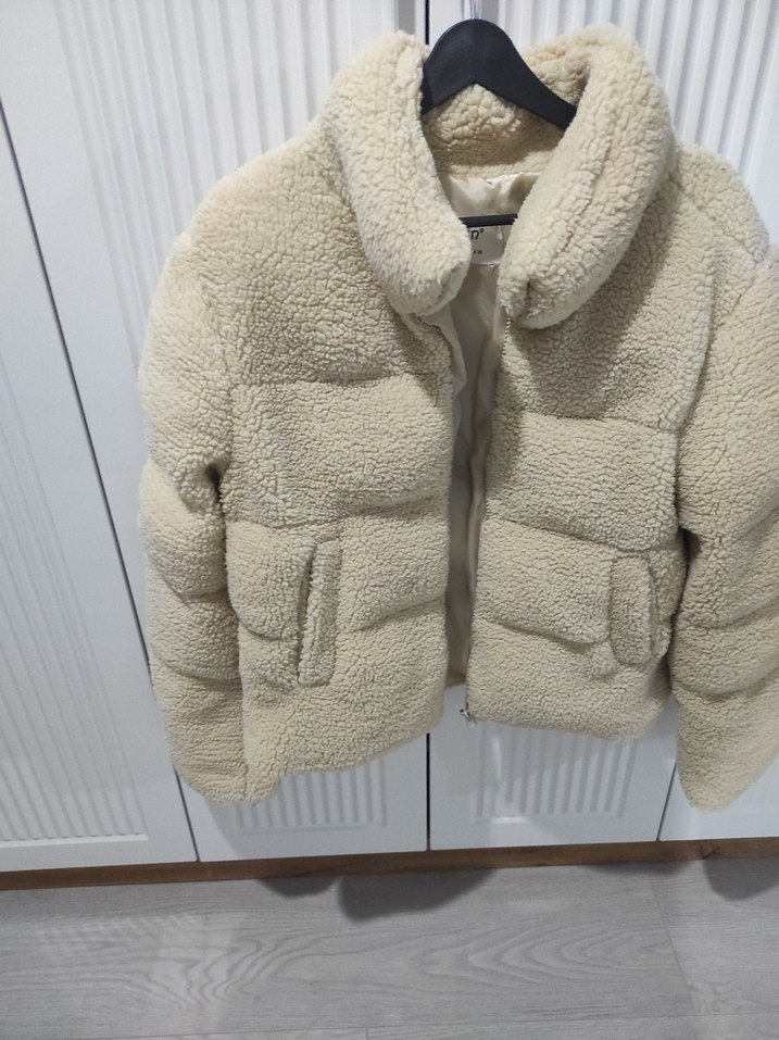 krem renkli peluş kısa mont - Görsel 2