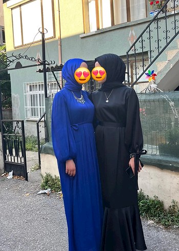 Siyah Uzun Yüksek Yakalı Salaş Kadın Elbise - Görsel 2