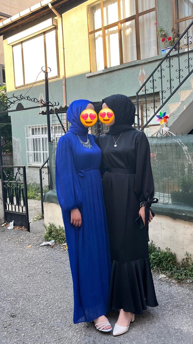 Siyah Uzun Yüksek Yakalı Salaş Kadın Elbise - Görsel 2