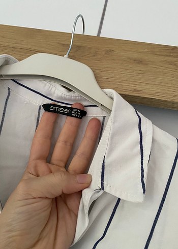 Düğmeli Çizgili Kadın Keten Gömlek - Görsel 2