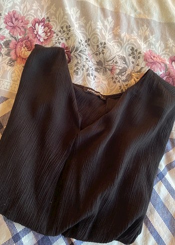 Siyah V Yaka Keten Salaş Bluz - Görsel 3