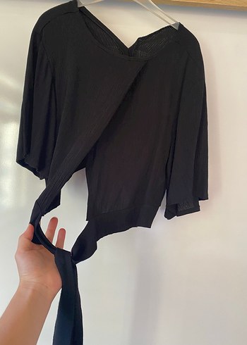 Siyah V Yaka Keten Salaş Bluz - Görsel 2