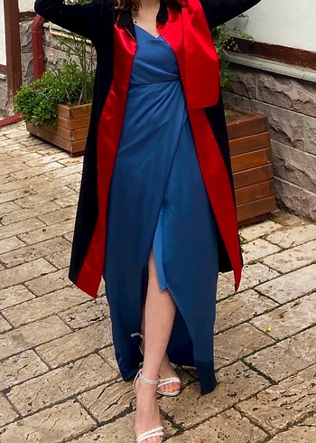 Kadın Lacivert Drapeli Uzun Abiye Elbise - Görsel 2