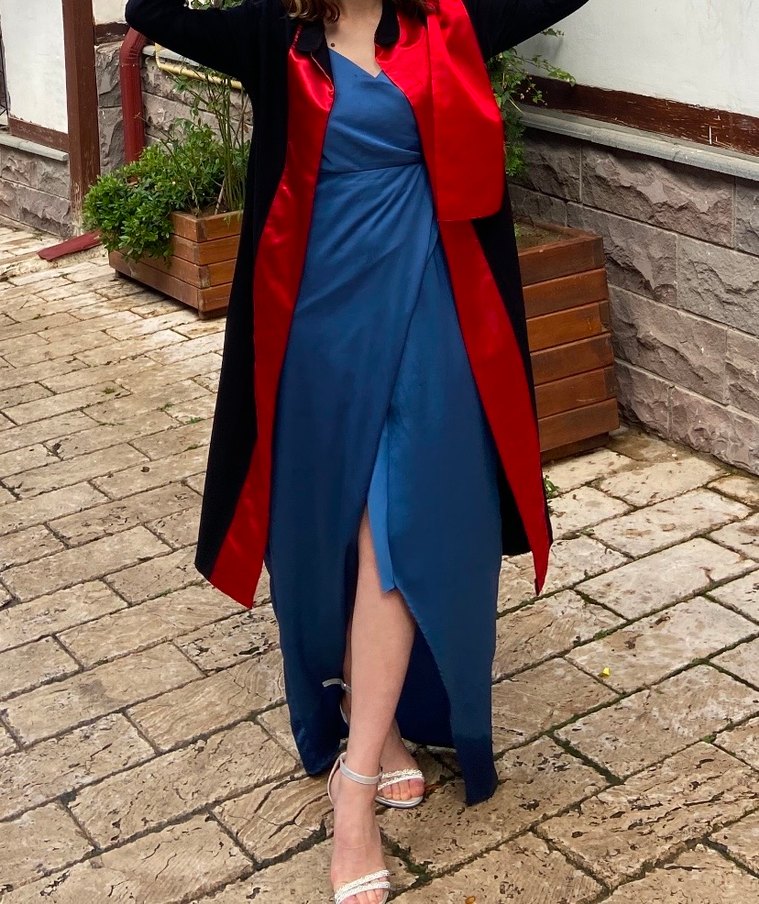 Kadın Lacivert Drapeli Uzun Abiye Elbise - Görsel 2