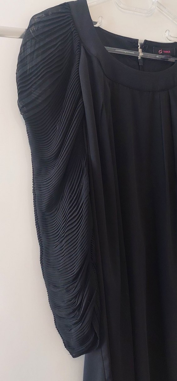 twist gunlu siyah şık elbise - Görsel 2