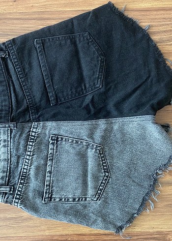 s Beden Gri Loose Fit Mini Denim Şort