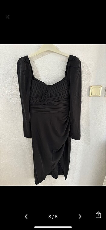 m Beden Bliss Atelier Drapeli Siyah Midi Elbise